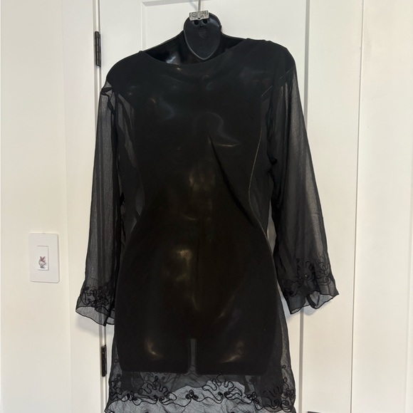 Y2K Lightweight Summer Sleek Sheer Black Women's Coverup Top Size Medium - Picture 7 of 13